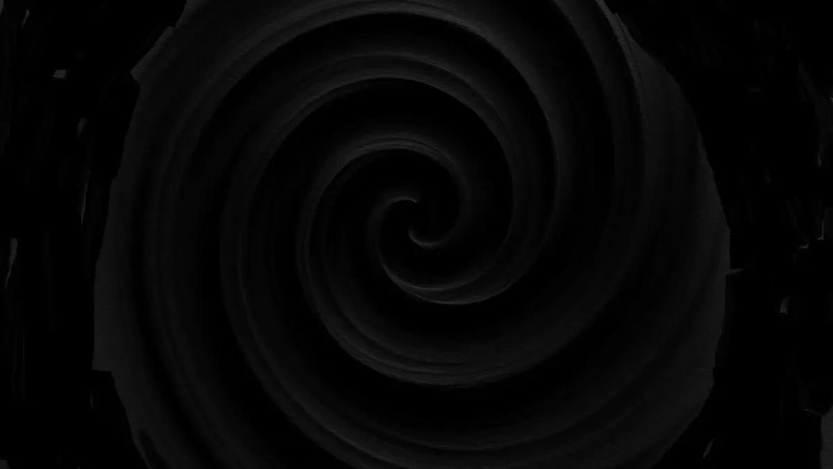 Dunkle Spirale, die in eine stille Tiefe hineinzieht. · Dark spiral pulling inward into quiet depth.